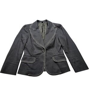 Bebe Blazer Womens Black White Contrast Stitch Tailored Single Button Jacket